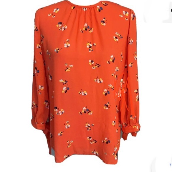 HALOGEN Long Balloon Sleeve Blouse Dreamsicle Orange Floral Womens Small - Picture 4 of 16